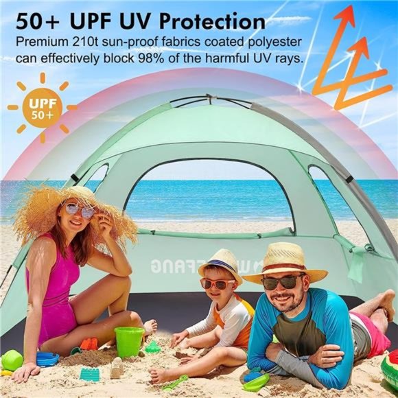 Beach Tent Anti-UV Portable Sun Shade Shelter for 3 Person, Extendable Floor - Picture 3 of 6